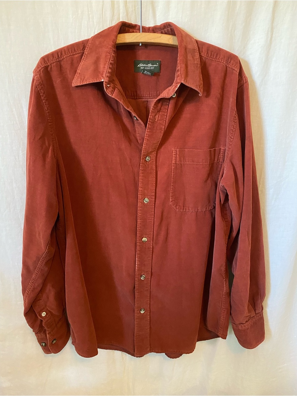 Eddie Bauer Men's Corduroy Button-Down Shirt in Burnt Orange - Medium